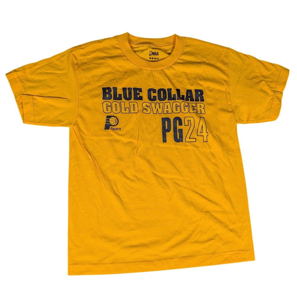 NBA Indiana Pacers Paul George PG24 Blue Collar Gold Swagger Yellow Tee Shirt